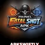 Painel Fatal Shot APK banner: sniper aiming headshot in explosive multiplayer arena with weapon panel upgrades.